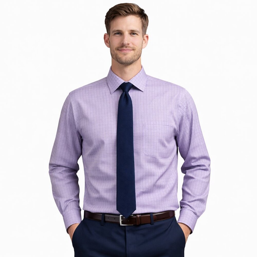 Neiman Marcus Men’s Lavender Check Wrinkle-Free Dress Shirt – Size 16 34/35